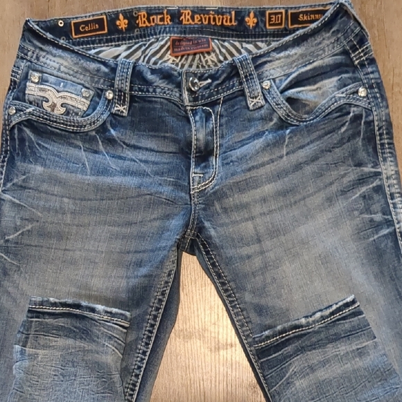 Rock Revival Blue Skinny Jeans with Intricate Stitching - Picture 9 of 9